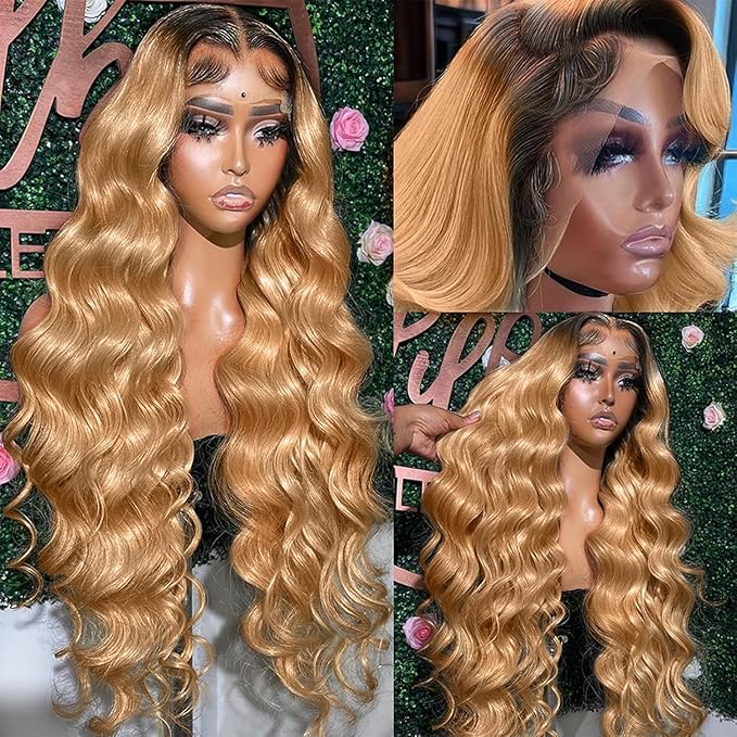 AMIRTY 200% density 13x6 Honey Blonde Lace Front Wigs Human Hair 13x6 Body Wave Lace Front Wig Human Hair Wigs for Women Ombre HD Transparent Lace Frontal Wig Pre Plucked with BabyHair 28inch