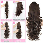 ALXNAN Claw Long Wavy Ponytail Extension,24 Inch Curly Pony Tail Clip in Hair Extensions for Women,Dark Chocolate Brown Clip on Pony Tails Hair Extensions