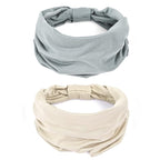 GiLi 2 Pack Wide Headbands for Women Boho African Knotted Non Slip Fashion Hair Bands Yoga Running Sports Workout Gym Head Wraps Elastic Soft Cotton Cloth Turbans Bandana for Girls(Light Grey, Skin)