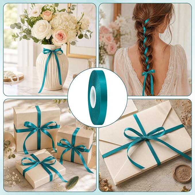 3/8In 30Yards Thin Teal Ribbon for Flower Bouquet Graduate Christmas Crafts | - Image 4
