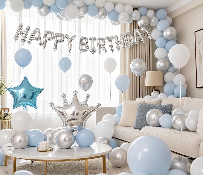 Blue Silver White Adult Birthday Balloon Garland Decor Kit | Easy DIY party - Image 3
