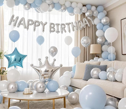 Blue Silver White Adult Birthday Balloon Garland Decor Kit | Easy DIY party - Image 3