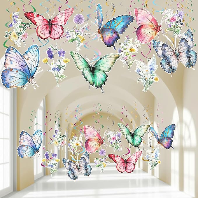 36 Pcs Wildflower Butterfly Hanging Swirl Decoration Wildflower Ceiling Hanging by Chrisfall