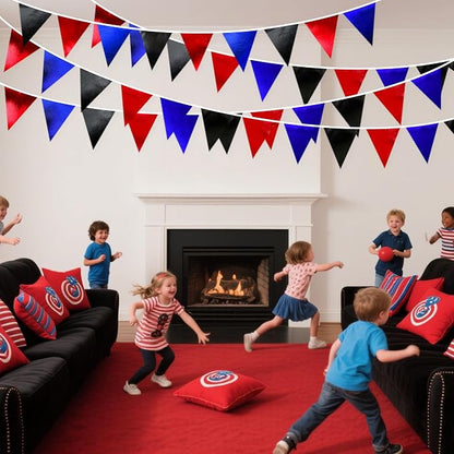 Navy Blue Red Black Party Decorations Metallic Fabric Triangle Pennant Banner - Image 4