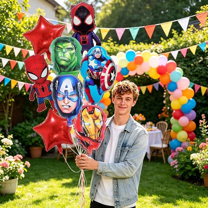 8Pcs Super Theme Hero Foil Balloons, Cute Birthday Party Supplies & Theme Party - Image 4