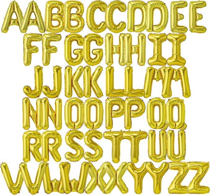 52 Pcs 16 Inch Gold Letter Foil Balloons, 2 Sets of A-Z, Mylar Metallic by Funforthefuture