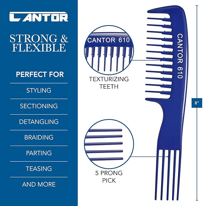 Cantor Lift Teasing Wide Tooth Comb - 2 Pack Chemical and Heat Resistant Detangler - Anti Static for All Hair Types - Durable and Lightweight