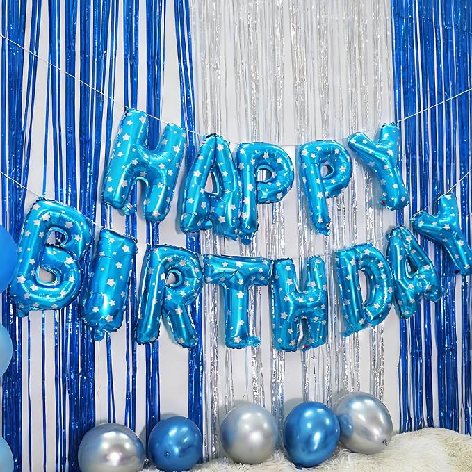Blue Happy Birthday Balloons Banner Letter Signs Party Decorations - Image 4