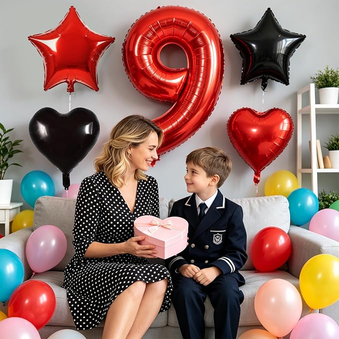 TONIFUL 9th Birthday Balloons Kit 40 Inch Red Large Number 9 Foil Balloon | - Image 5