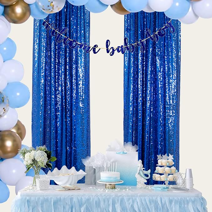 ShinyBeauty Sequin Curtains 4 Panels Royal Blue Sequin Backdrop Shimmer - Image 2