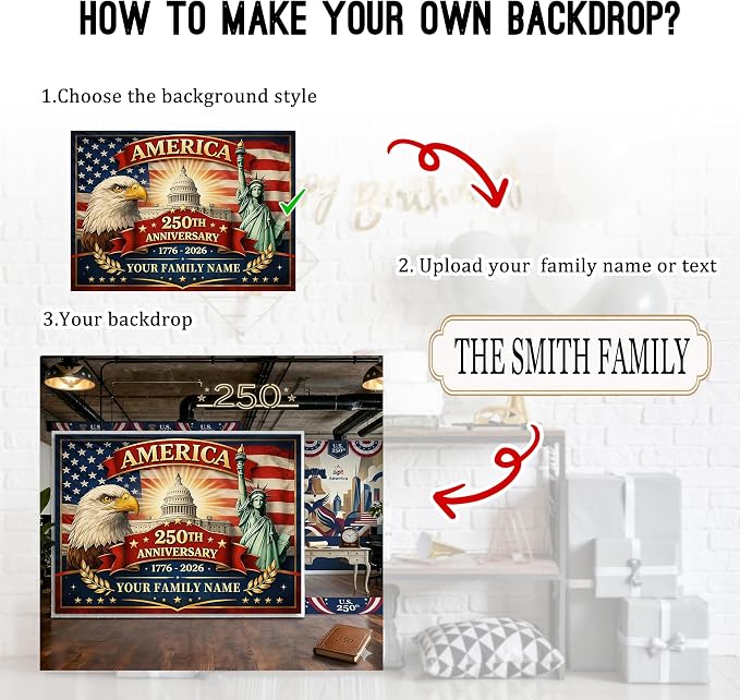 American 250th Anniversary Custom Backdrop 1776-2026, 250 Years of Freedom - Image 2
