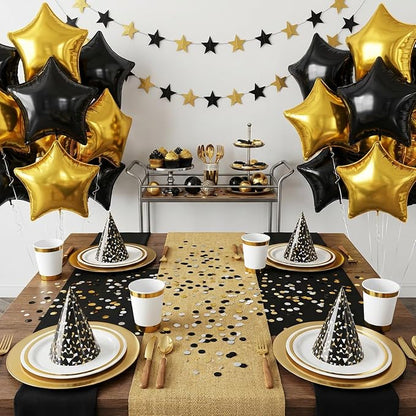 Black Gold Star Foil Balloons, 18 Inch Metallic Black and Gold Stars Balloon - Image 3