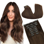 GOO GOO Clip in Hair Extensions Real Human Hair, Remy Human Hair Extensions Clip ins for Women, Natural Human Hair, 14inch 130g 9Pcs, 4A Chocolate Brown