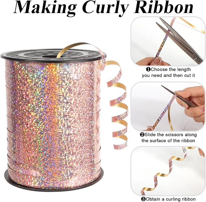 500 Yards Laser Rose Gold Curling Ribbon, 1/5 Inch Wide Shining Metallic Ribbons - Image 3