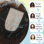Hair Toppers for Women Real Human Hair, 360° 3D Toppers Pieces for Women with Thinning Crown Wispy Bangs 14 Inch Upgrade Big Basement (Mocha Brown, 14 Inch Wispy Bangs)