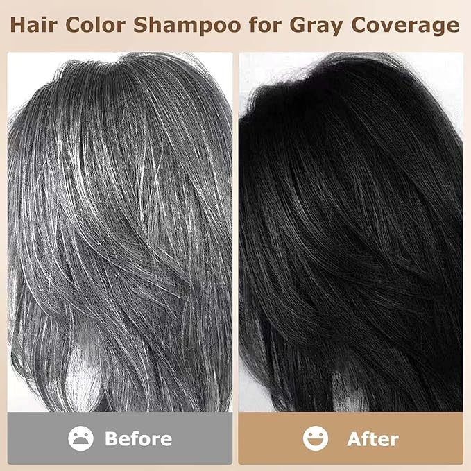 Limer Hair Dye Shampoo, Dark Brown 6-in-1 Natural Herbal Hair Color Shampoo, Semi-Permanent Gray Coverage with Pleasant Scent, Ammonia-Free Formula for Women & Men (460ml/15.55fl oz)