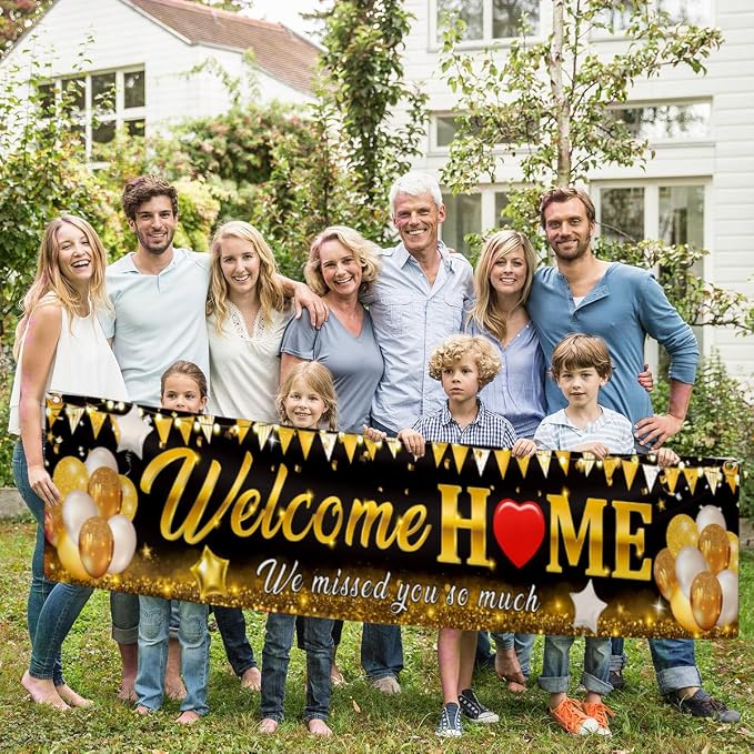 Welcome Home Banner Decoration Black Gold Welcome Back Home Family Yard Sign - Image 2