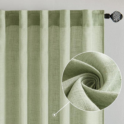 MIULEE Sage Green Linen Curtains 52x84 Inch - Image 2