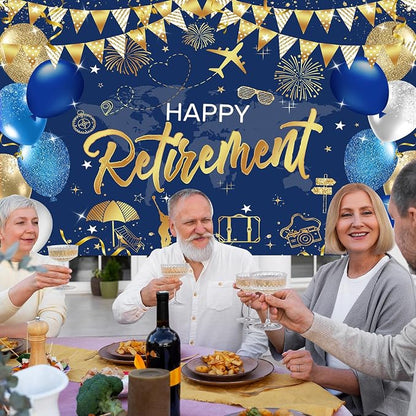 Mocsicka Happy Retirement Party Decorations Backdrop Banner 6x3.6ft | Blue Gold - Image 8