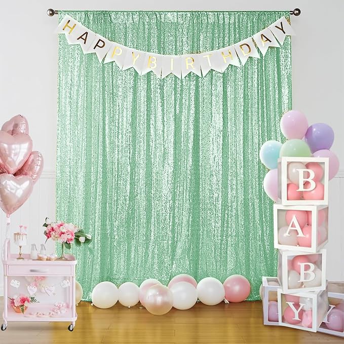 Sugargirl Mint Green Sequin Backdrop Curtain 6 Panels 2FTx8FT Glitter Mint - Image 2