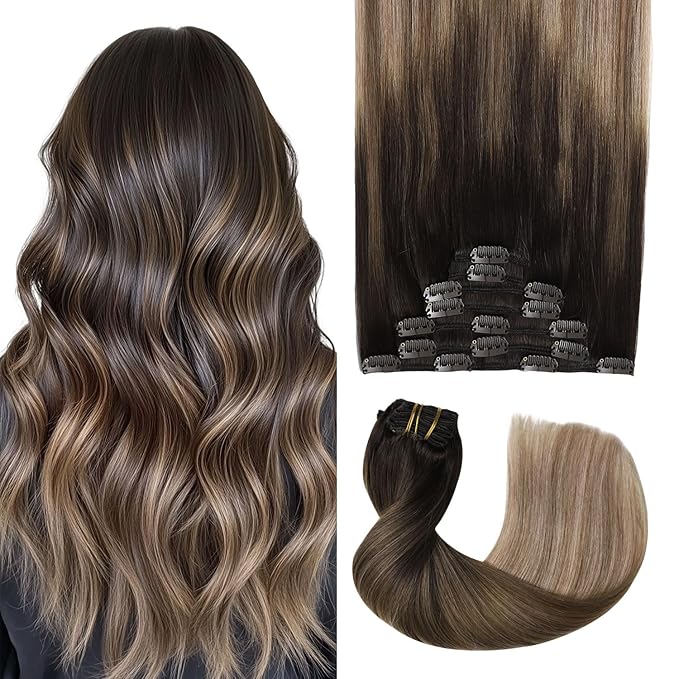 Pro2.0 Clip in Hair Extensions Real Human Hair 120g Thick 7pcs Color #2/6/18 Dark Brown to Dirty Blonde Remy Real Human Hair Extensions Clip ins 14inch Double Weft（#2/6/18-14inch）