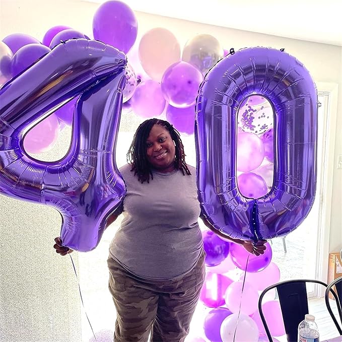 Purple Number 40 Birthday Balloons, 40 Inch Large Purple Mylar Foil Number 4 - Image 6