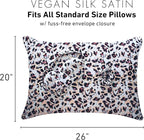 Satin Pillowcase Gift Set for Women – Brown Leopard, Silky Soft, Reduces Frizz | Includes Satin Eye Mask & Scrunchie | for Curly Hair, Sensitive Skin | Perfect