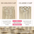 GOO GOO Clip in Hair Extensions Real Human Hair, Remy Human Hair Extensions Clip ins for Women, Natural Human Hair, 14inch 130g 9Pcs, 17A/60A Ash Blonde Highlighted Platinum Blonde