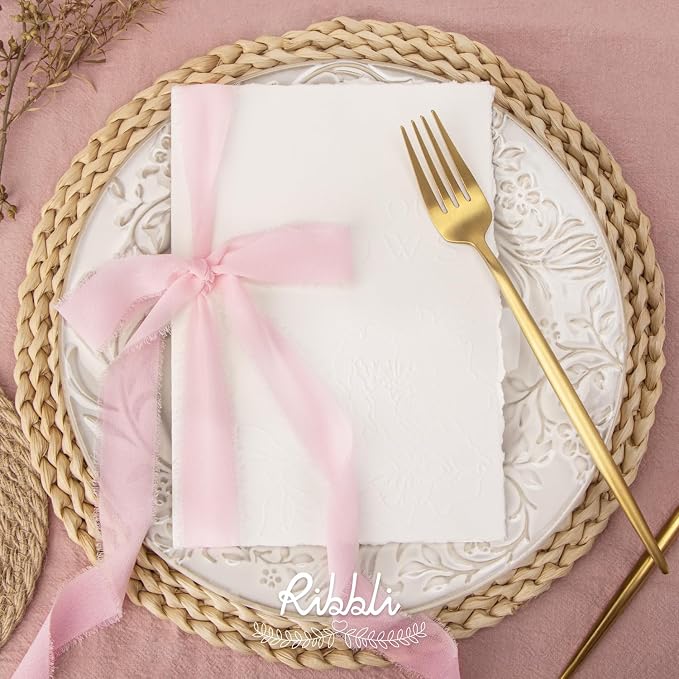 Ribbli Pale Blush Ribbon 1 Inch x 3 Rolls Total 24 Yards Light Pink Handmade - Image 2