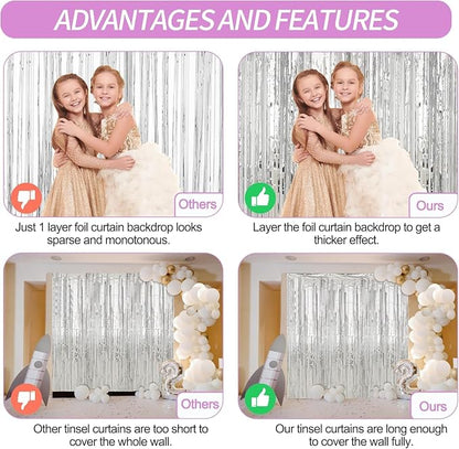 Crosize 8 Pack Sliver Party Streamers Backdrop, 3.3 x 9.9 ft | Tinsel Foil - Image 4