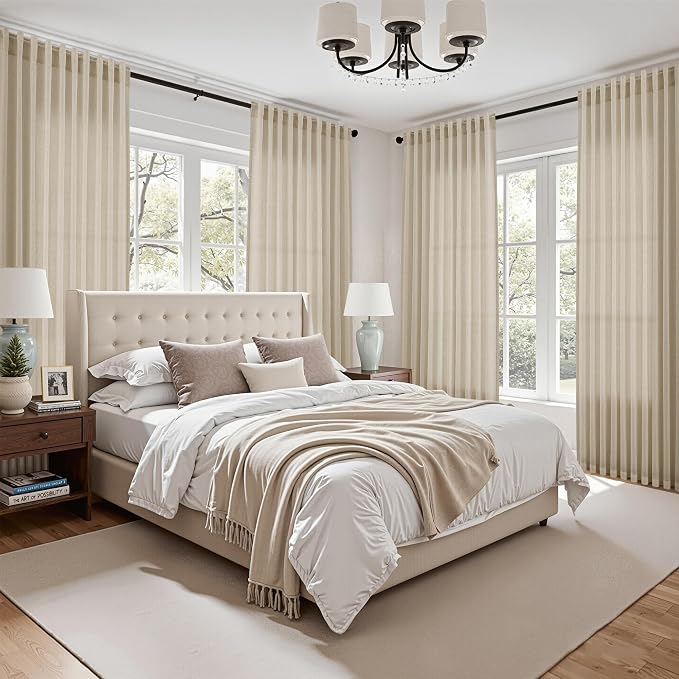 Eggshell Beige Curtains for Living Room 72 Inches Long Linen Blend Luxury Light - Image 7
