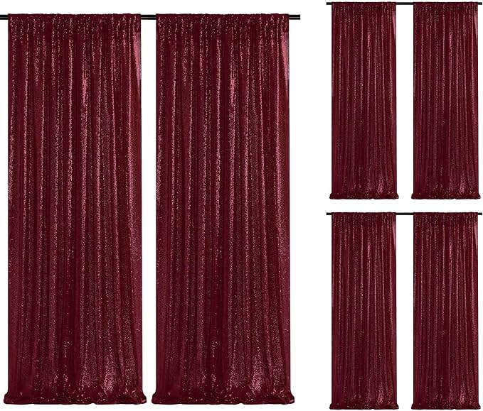 Sequin Backdrop Curtain 6 Pieces 2ftx8ft Burgundy Sparkly Stage Backdrop Drapes by SoarDream