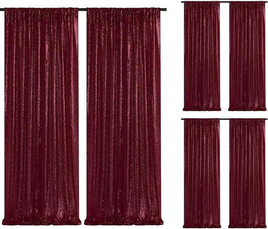 Sequin Backdrop Curtain 6 Pieces 2ftx8ft Burgundy Sparkly Stage Backdrop Drapes by SoarDream