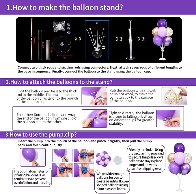 4 Sets Purple Champagne Gold Balloons Stand - Image 3