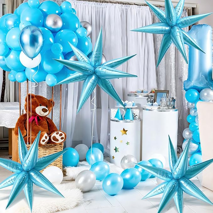 Light Blue Star Balloons Foil Mylar Spike Ballons Giant Frozen Birthday Party - Image 4