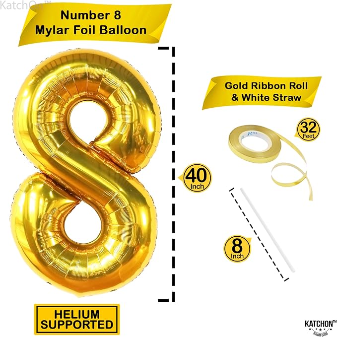 KatchOn Foil Golden Number 8 Balloon - Image 2