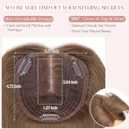 Hairro 100% Human Hair Topper No Bangs, Real Clip in Hair Hairpieces for Women, 3.94x4.72" Silk Base for Thinning Receding High Hairline, 12 Inch Dark Brown Middle Part
