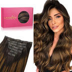 WENNALIFE Seamless Clip In Hair Extensions, 22 Inch 150g 7pcs Balayage Dark Brown to Chestnut Brown Hair Extensions Clip in Human Hair Invisible PU Skin Weft Natural Remy Human Hair Extensions