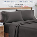 California Design Den Heirloom Soft, Smooth & Thick Certified 800 Thread Count 100% Cotton Sateen, 2 Pillow Cases King Size, Fits King Pillows (Grey)