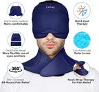 Migraine Relief Cap and Neck Ice Pack Wrap with Ice Eye Masks,3 in 1 Detachable Hot and Cold Therapy Headache Relief Cap for Headaches, Stiff Neck,Eye Fatigue, Tension and Pain Blue