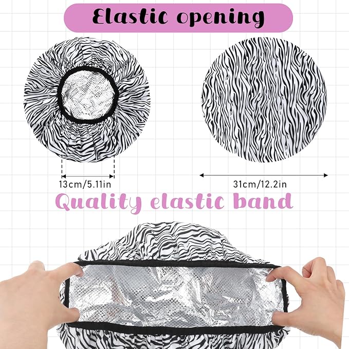 2 Pcs Double Layer Deep Conditioning Cap, Aluminum Foil Hair Heat Cap Reusable Shower Caps Steam Caps for Hair Treatments Home and Salon Use(Striped Plaid)