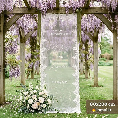 Custom Wedding Welcome Sign Banner, Sheer Fabric Hanging Wedding Entrance Decor - Image 3