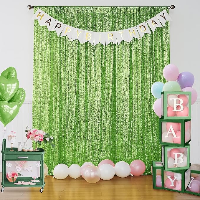Sugargirl Apple Green Sequin Backdrop Curtain 6 Panels 2FTx8FT Glitter Apple - Image 7