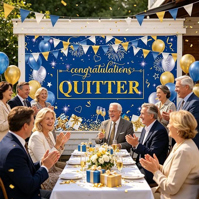 Blue Gold Congratulations Quitter Backdrop Banner Photography Background - Image 3