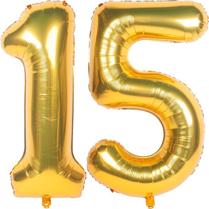 40 Inch gold Number Balloons 15 Helium Foil Mylar Balloon | Birthday Party by Exquisitehighqualitypartydecorationstomeetyoureveryneed%EF%BC%81