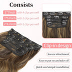 KooKaStyle Clip in Synthetic Hair Extensions Long Wavy 4PCS Thick Hairpieces Balayage Chocolate Brown to Caramel Blonde 10H26 Fiber Double Weft Natural Hair Extensions 24 Inch for Women