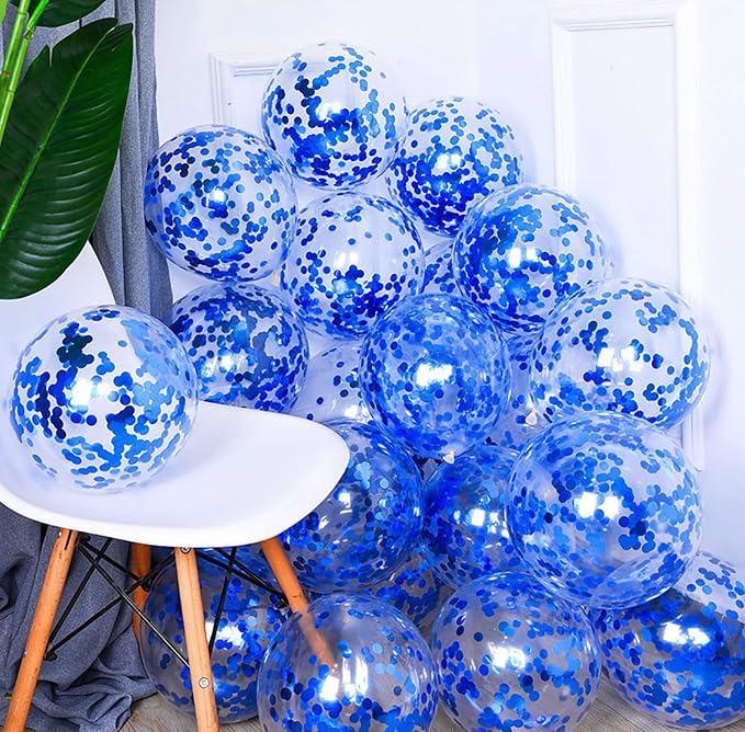 50pcs Blue Confetti Balloons, 12 inch Latex Balloon - Image 3