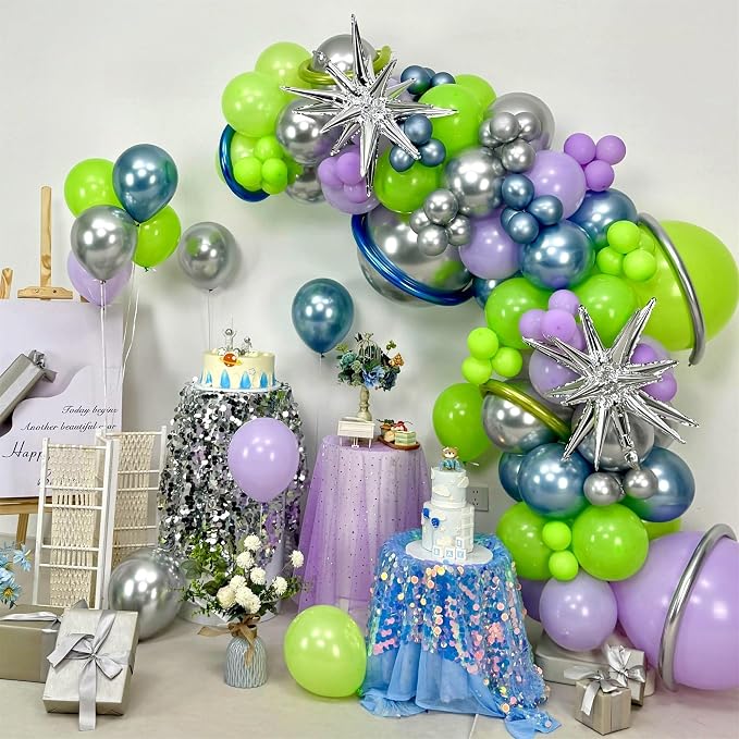 117PCS Purple Green Balloon Garland Kit, Space Birthday Decorations Lime Green - Image 5