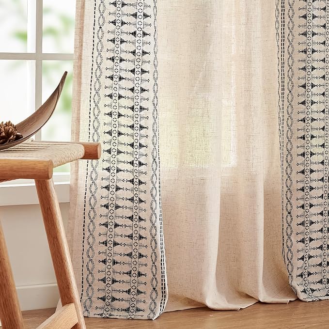 jinchan Boho Curtains Embroidered Linen Blend Window Curtains - Image 8
