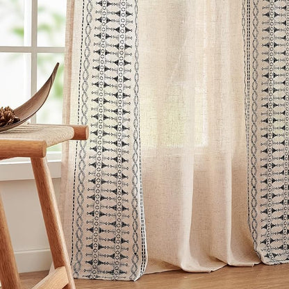 jinchan Boho Curtains Embroidered Linen Blend Window Curtains - Image 8